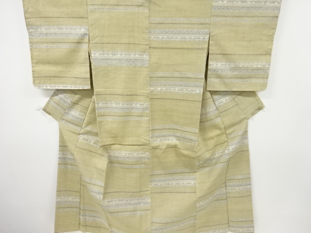 JAPANESE KIMONO / ANTIQUE KIMONO / SILK / FUSHI TSUMUGI / WOVEN STRIPE & ABSTRACT